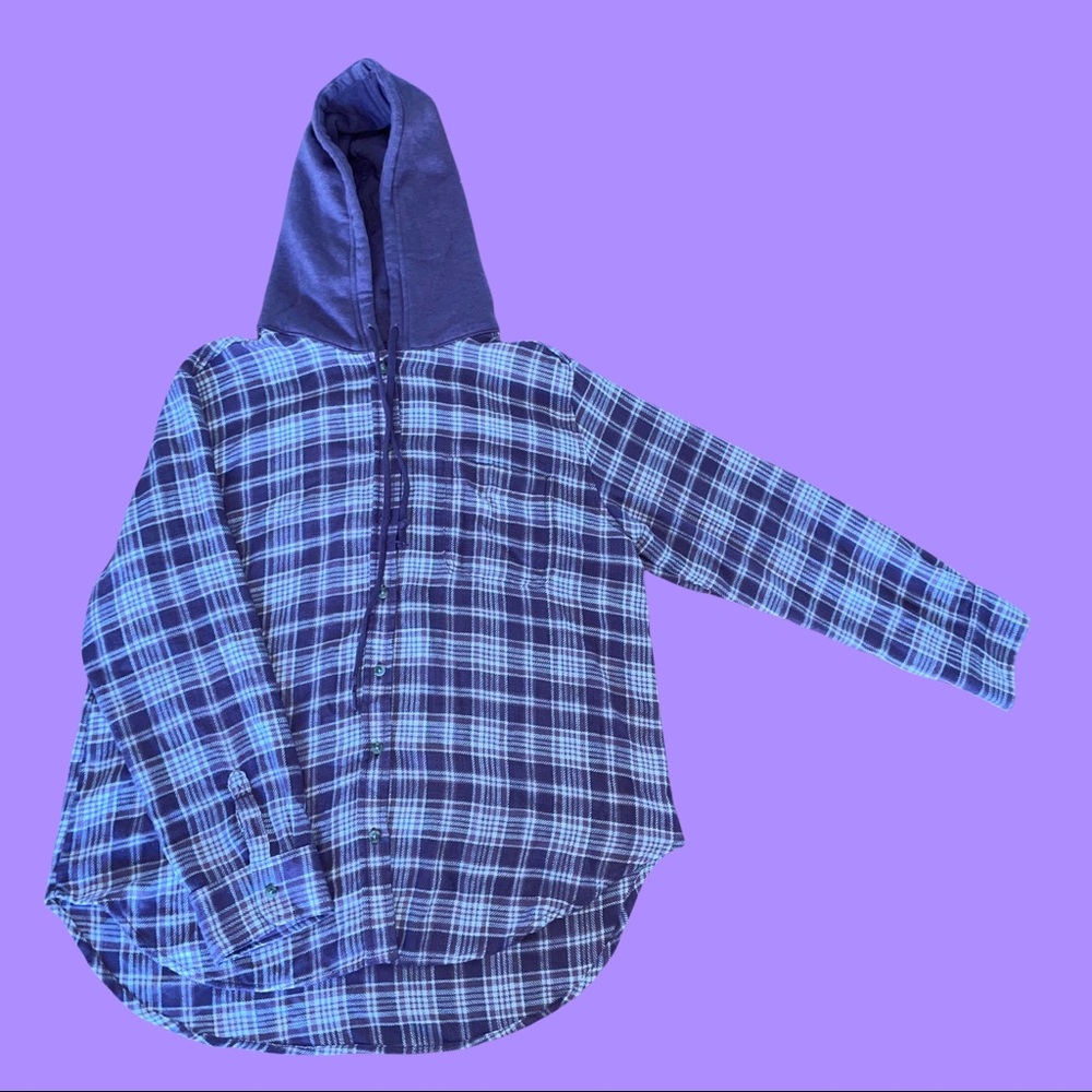American Eagle Plaid Hooded Button Up Shirt